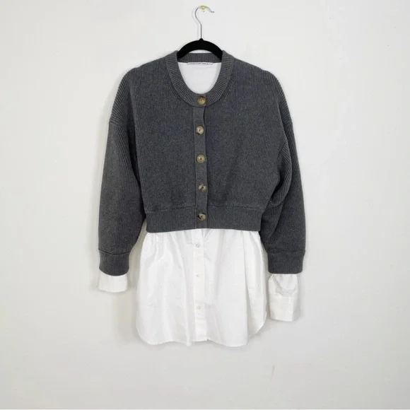 Alexander Wang Bilayer Crew Neck Oxford Cardian Sweater